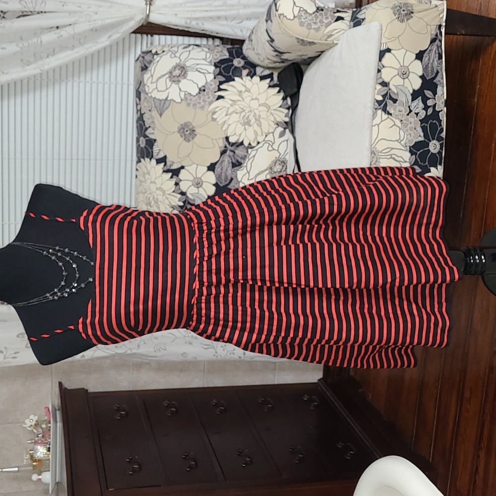 J Crew Black and Red striped derby dress.